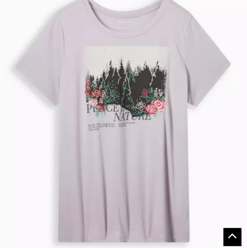 Torrid 3 Peace In Nature Everyday Signature Jersey Crew Neck Embroidery Tee 3X